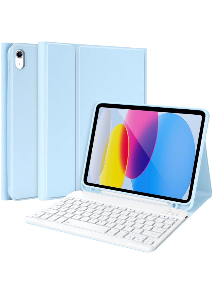Leather Case for iPad Air 11 (2025) (2024)/iPad Air (2022) (2020) Bluetooth-Compatible Keyboard Stand Cover - Sky Blue - Image 1